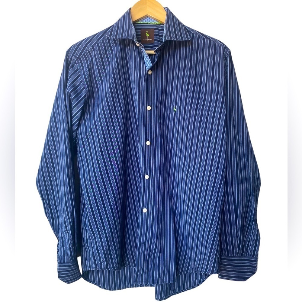 Taylor Bird‎ Long Sleeve Navy Blue Striped Casual Button Down Shirt